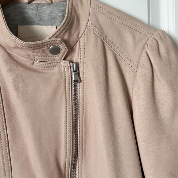 Rebecca Taylor Garment Washed Leather Moto Jacket in Nude Blush Pink Size 6 - Picture 2 of 5
